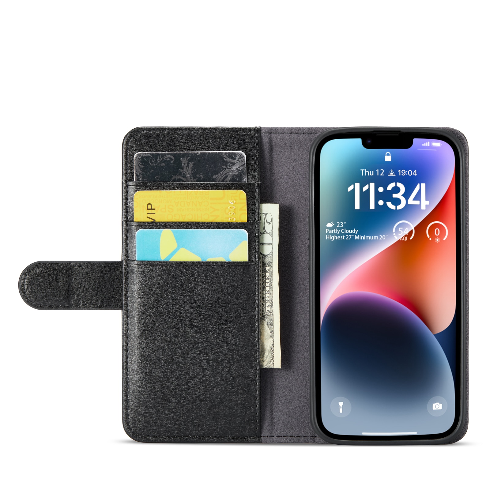 Étui en cuir veritable iPhone 14, Noir
