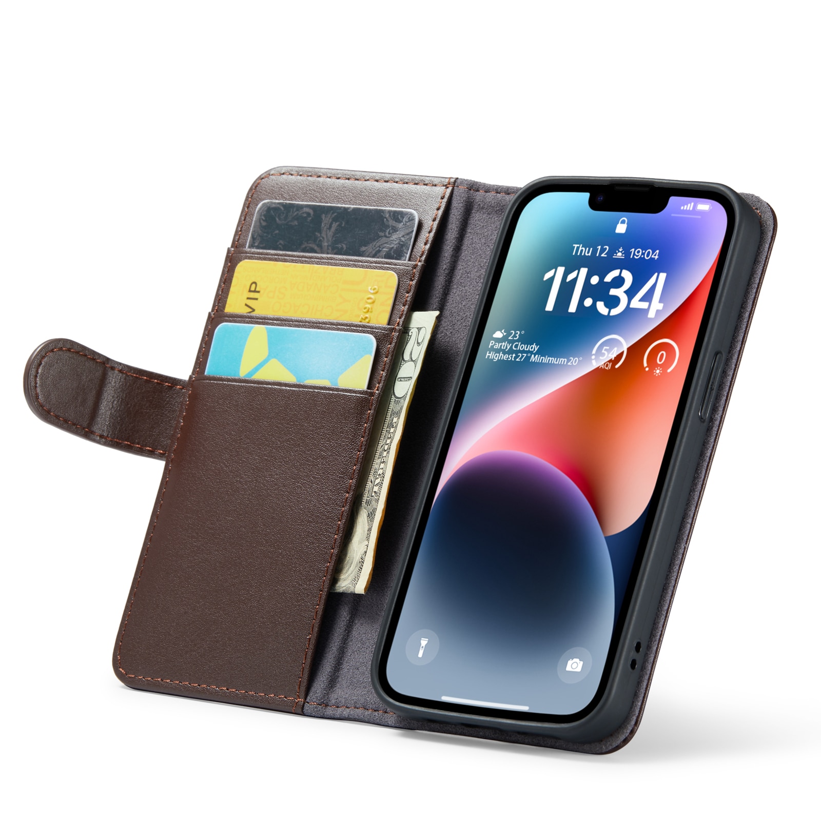 Étui en cuir veritable iPhone 13, Marron