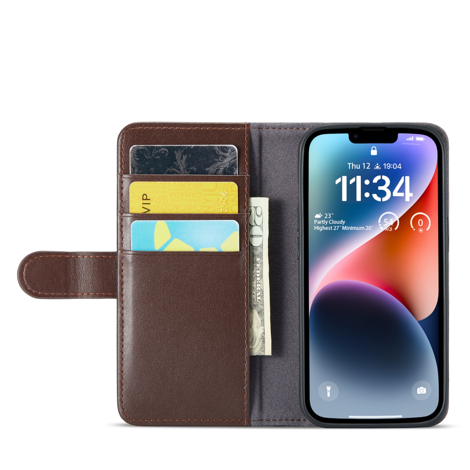 Étui en cuir veritable iPhone 13, Marron
