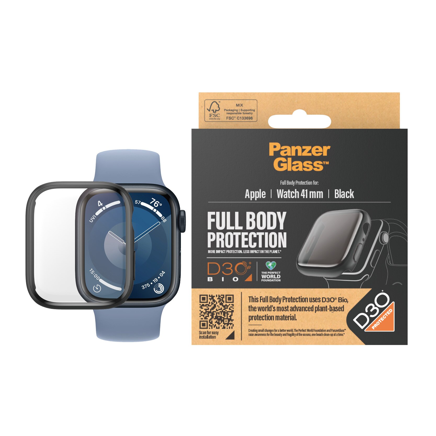 Full Body D3O Coque Apple Watch Series 8 41mm, Noir