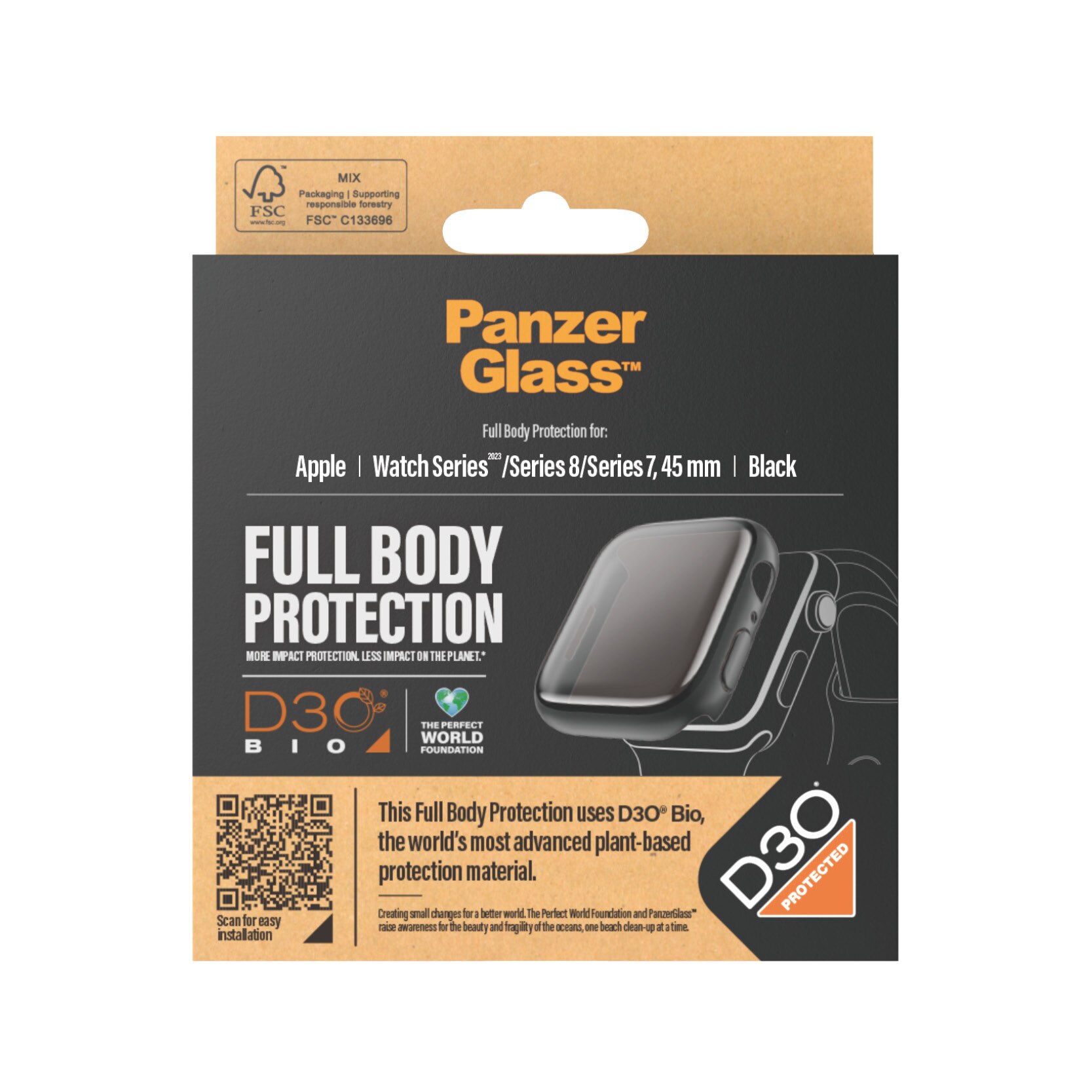Full Body D3O Coque Apple Watch Series 9 45mm, Noir