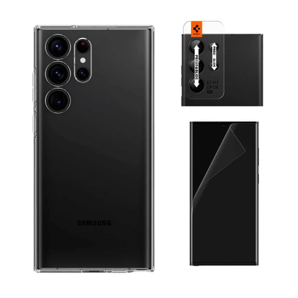 Kit pour Samsung Galaxy S23 Ultra : Coque Liquid Crystal, protecteur d'objectif et Neo Flex
