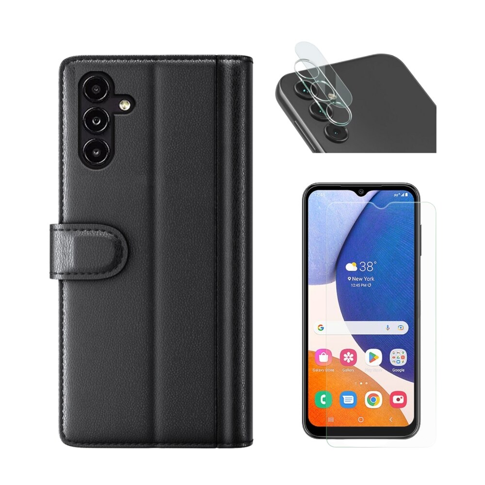 Kit pour Samsung Galaxy A14 : Coque portefeuille, protecteur d’écran et caméra protecteur