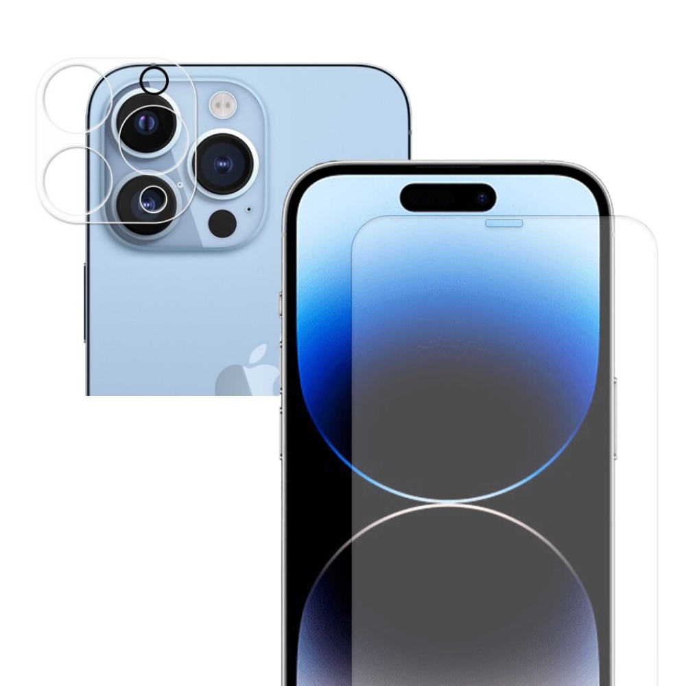 Protecteur de caméra et protecteur d'écran en verre trempé pour iPhone 15 Pro
