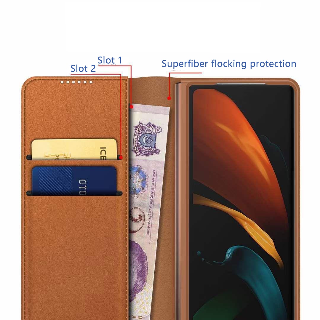 Étui en cuir veritable Samsung Galaxy Z Fold 5, cognac