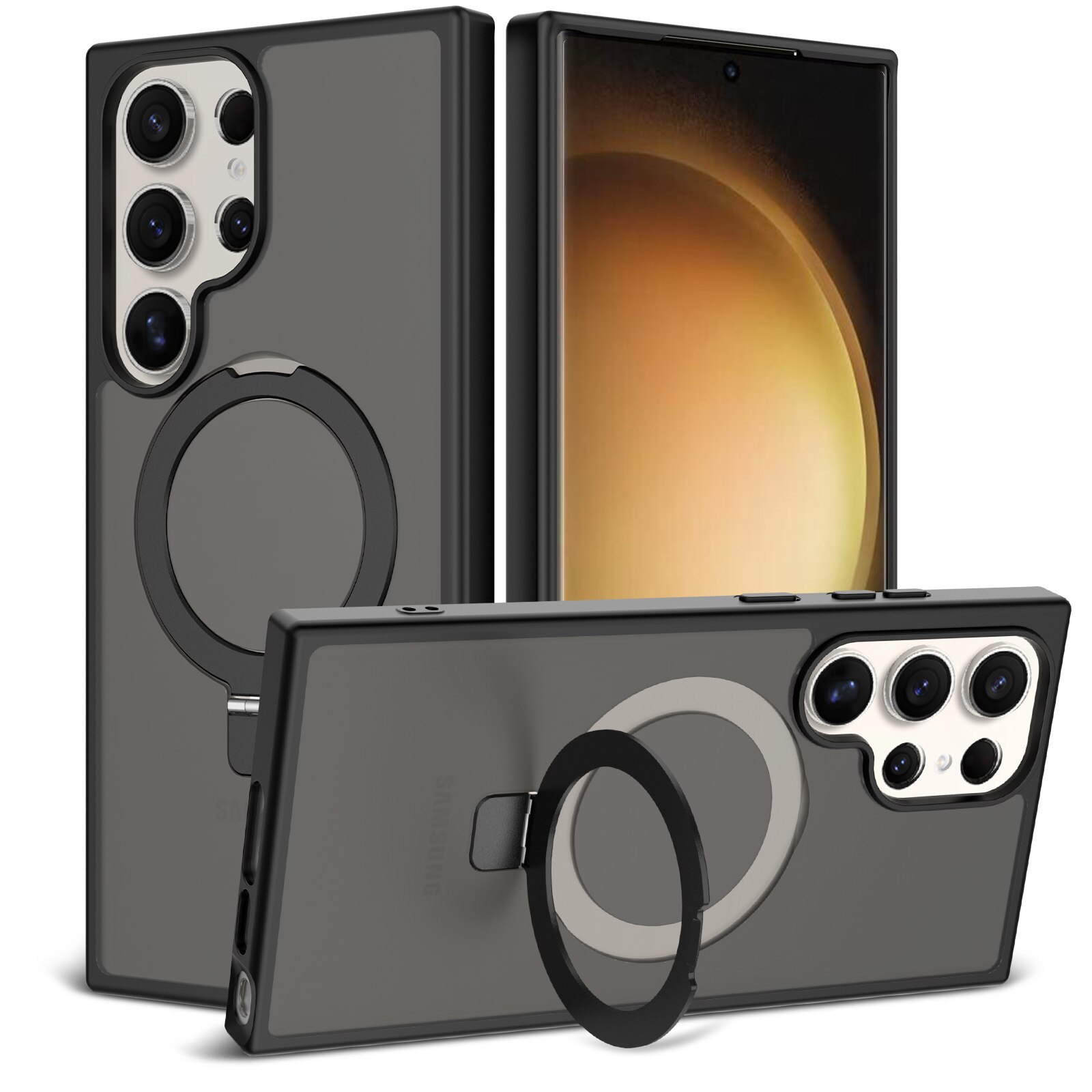 Coque hybride Magnetic Ring Samsung Galaxy S23 Ultra, Noir