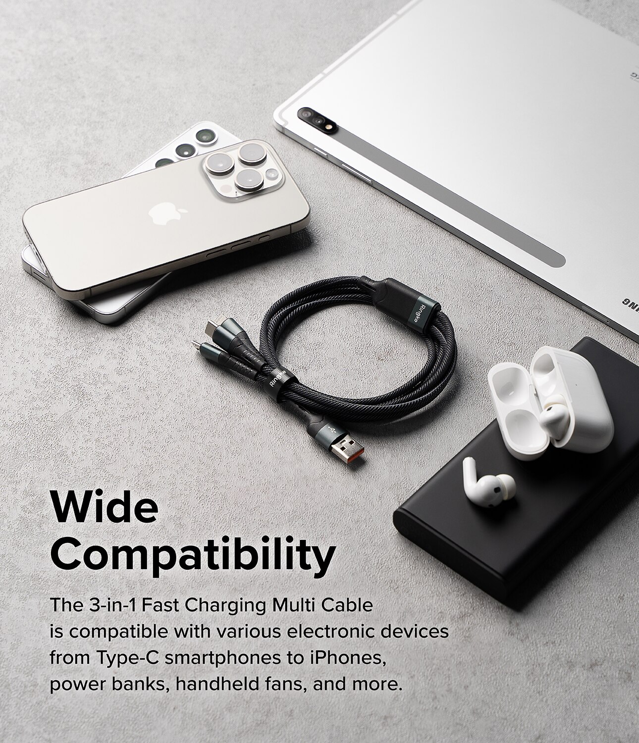 3-in-1 Fast Charging Câble multi, noir