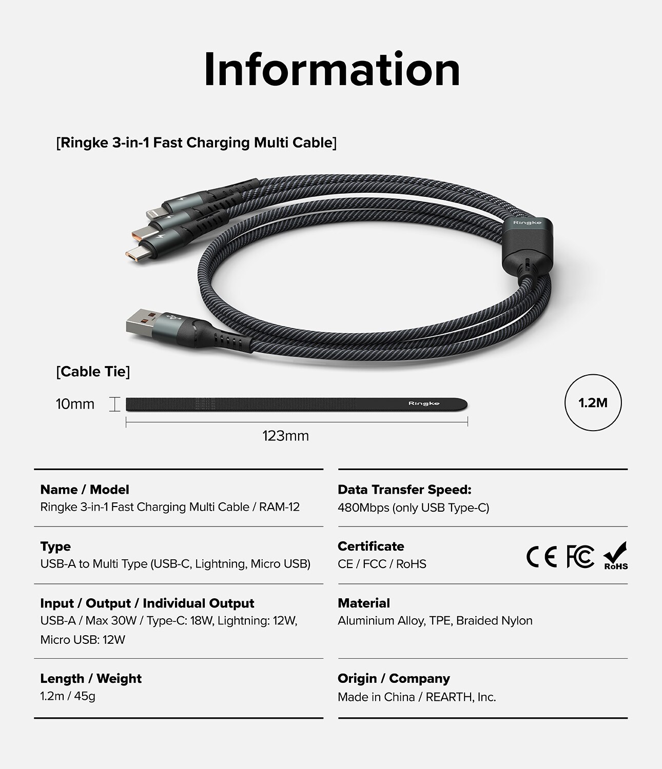 3-in-1 Fast Charging Câble multi, noir