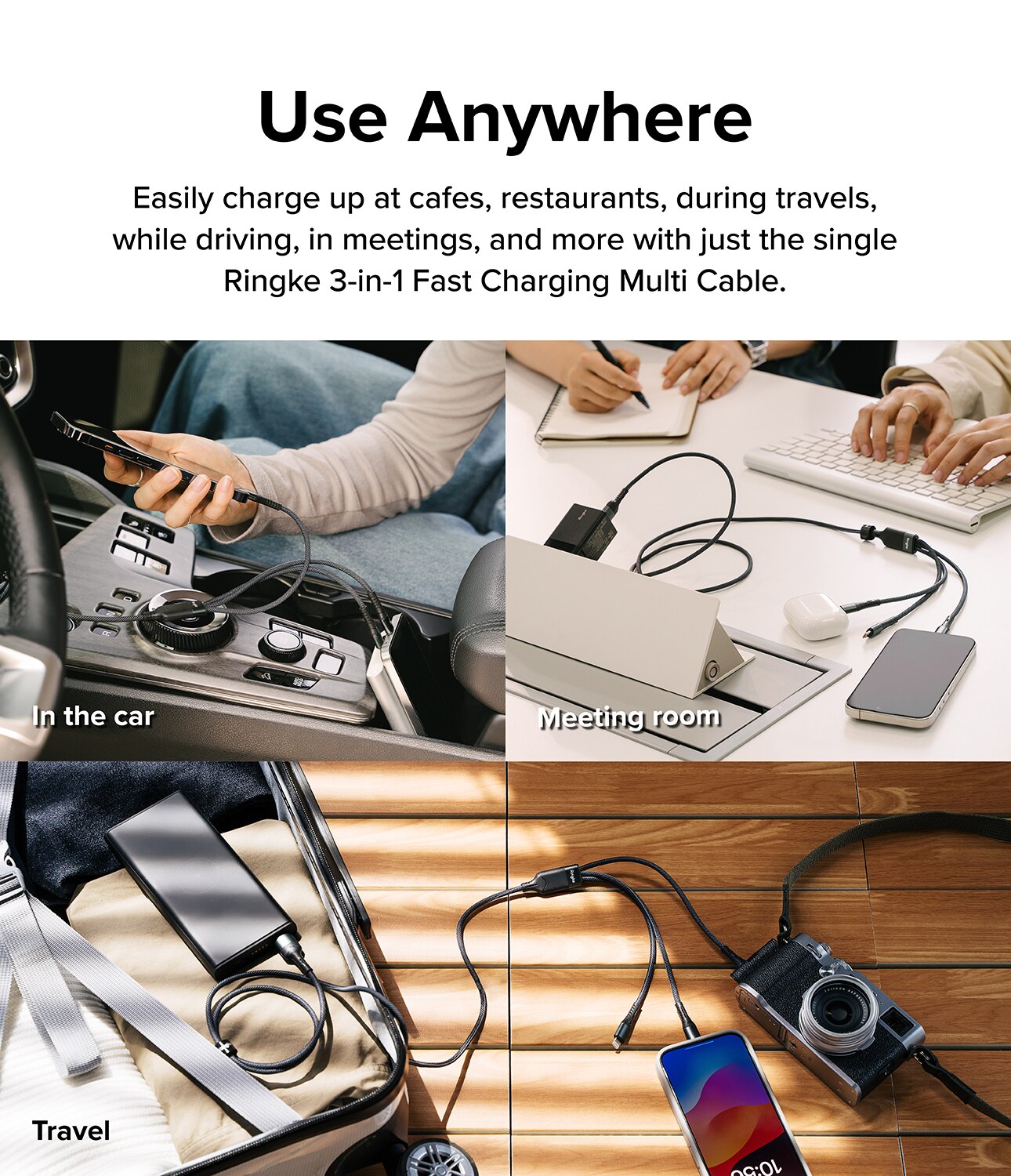 3-in-1 Fast Charging Câble multi, noir