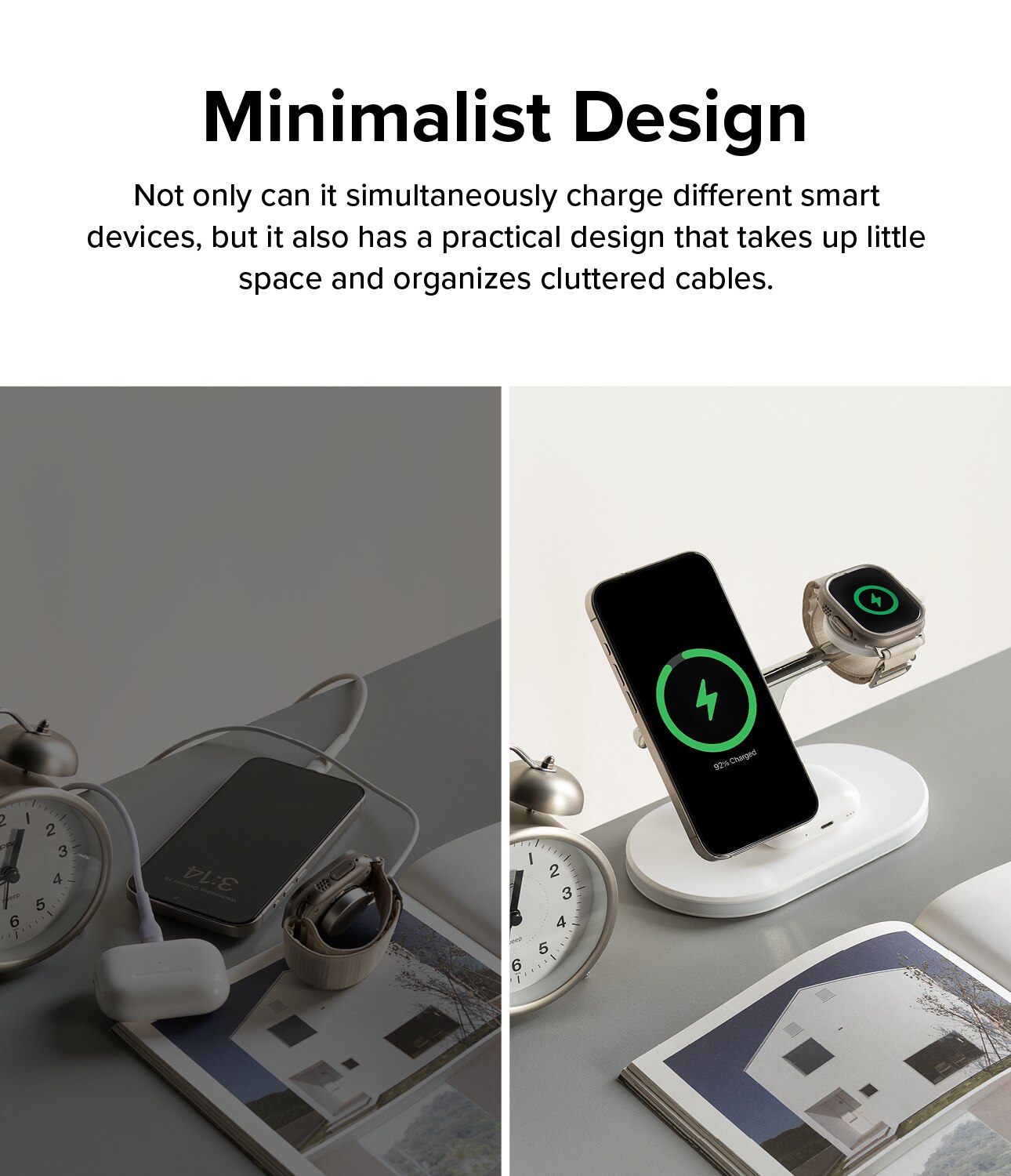 3-in-1 Wireless Charger Stand, blanc