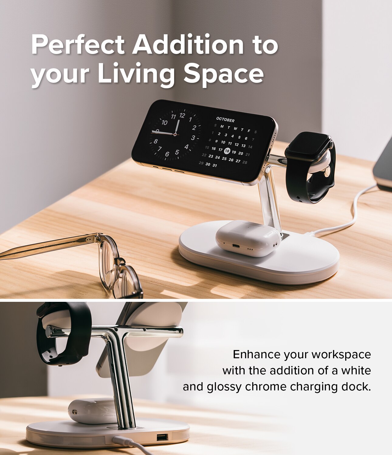 3-in-1 Wireless Charger Stand, blanc
