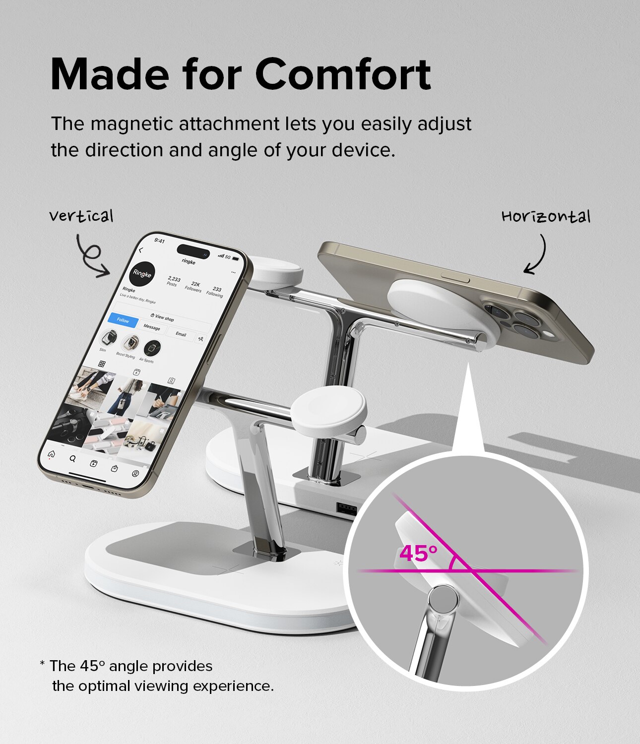 3-in-1 Wireless Charger Stand, blanc