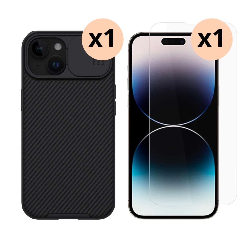 Kit pour iPhone 15: Coque CamShield et protecteur d’écran