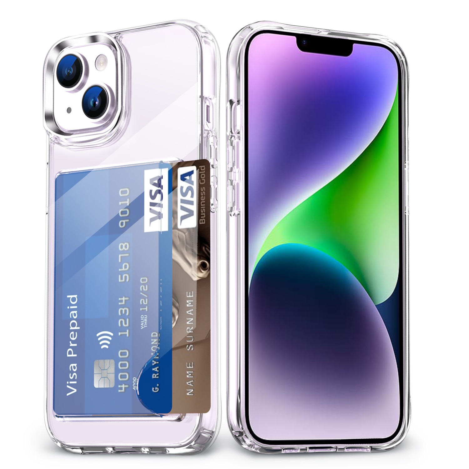 Coque hybride à cartes iPhone 15, Transparent