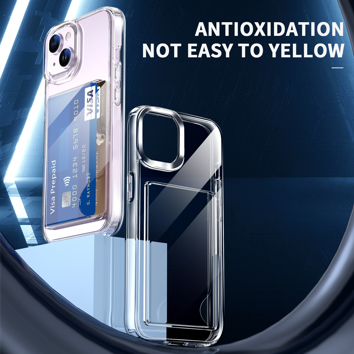Coque hybride à cartes iPhone 15, Transparent