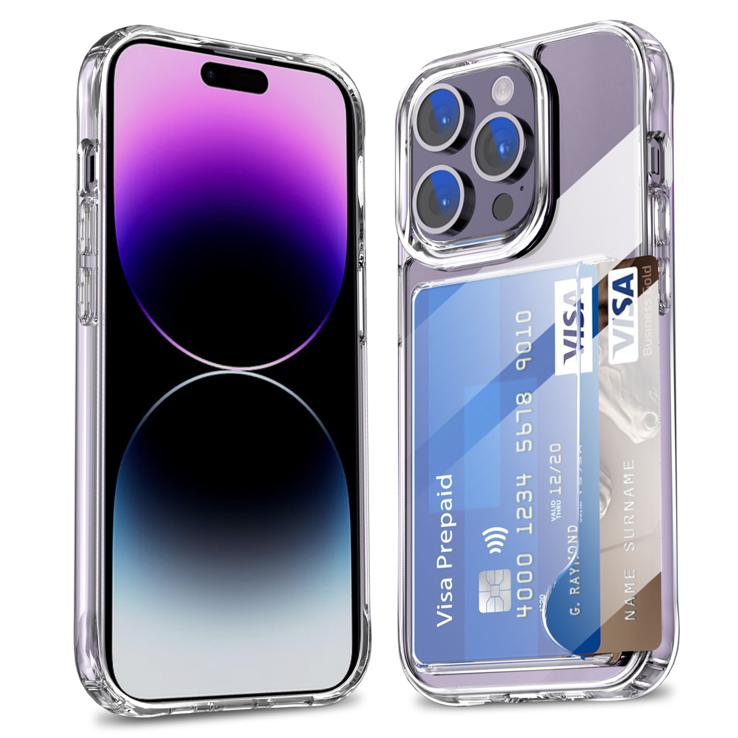 Coque hybride à cartes iPhone 15 Pro, Transparent