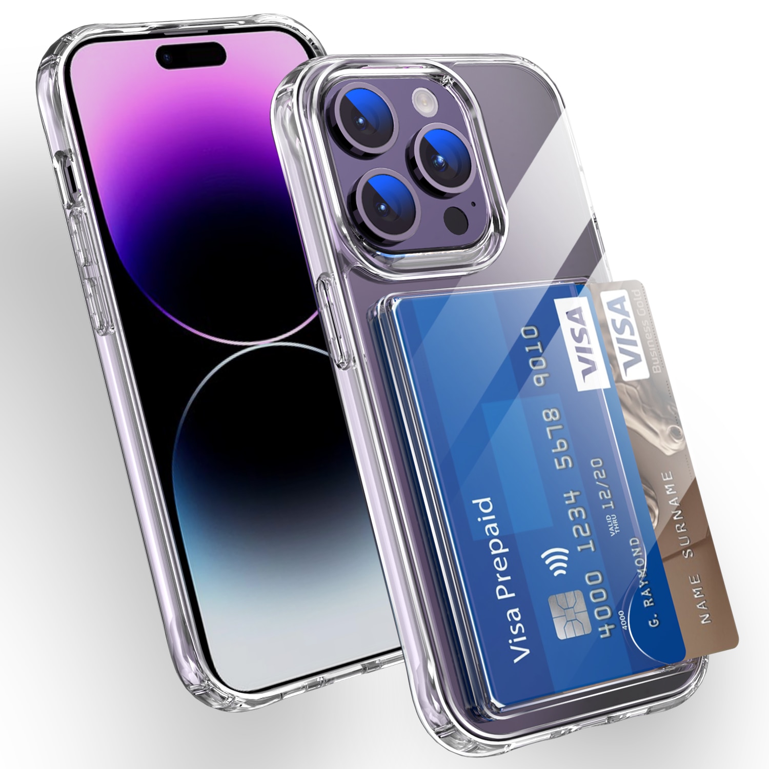 Coque hybride à cartes iPhone 15 Pro, Transparent
