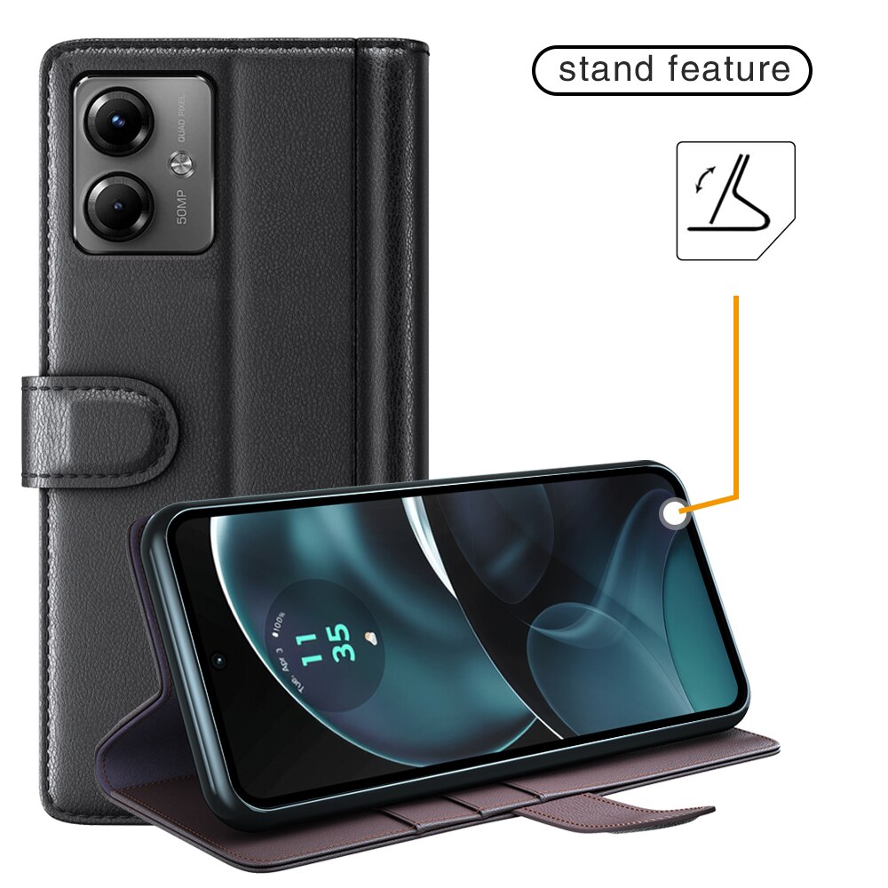 Étui en cuir veritable Motorola Moto G14, Noir