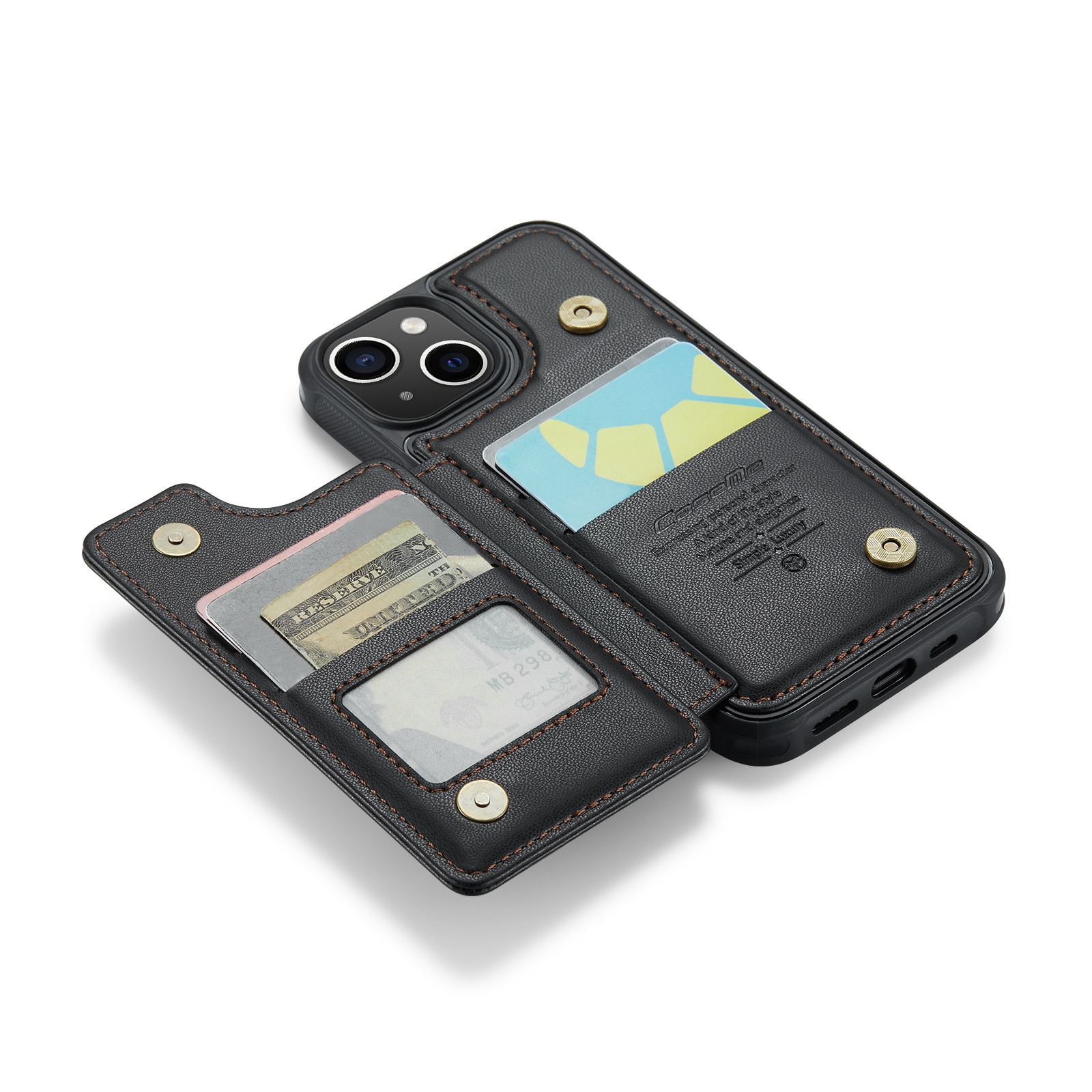 Coque porte-cartes anti-RFID iPhone 15, noir