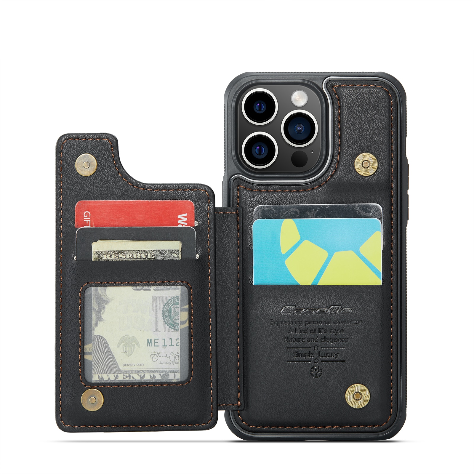 Coque porte-cartes anti-RFID iPhone 15 Pro, noir