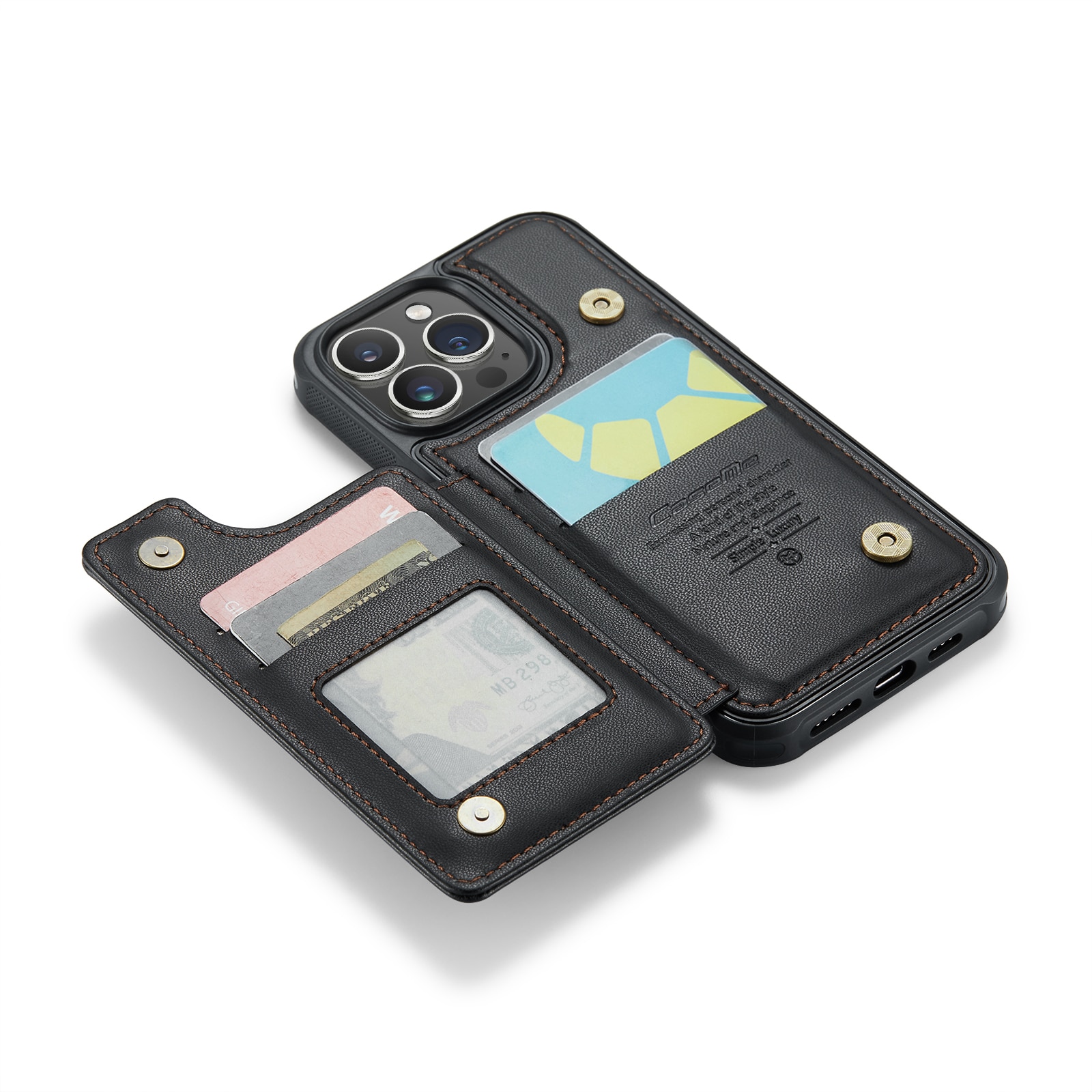 Coque porte-cartes anti-RFID iPhone 15 Pro, noir