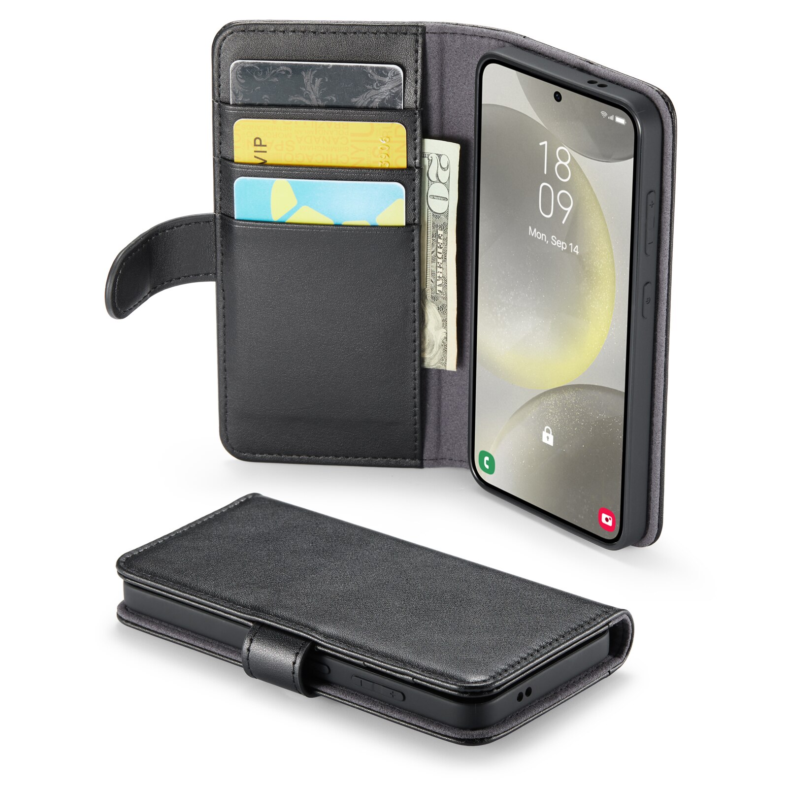 Étui en cuir veritable Samsung Galaxy S24 Plus, Noir