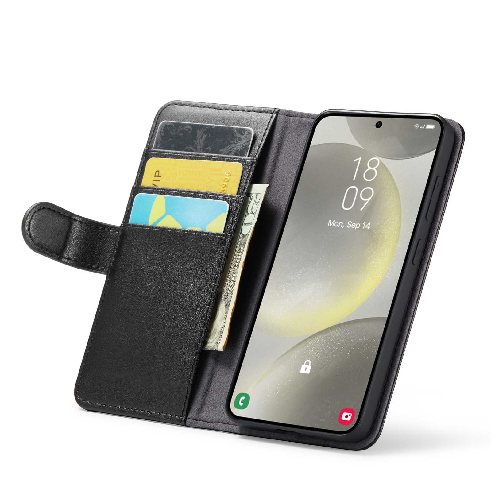 Étui en cuir veritable Samsung Galaxy S24 Plus, Noir