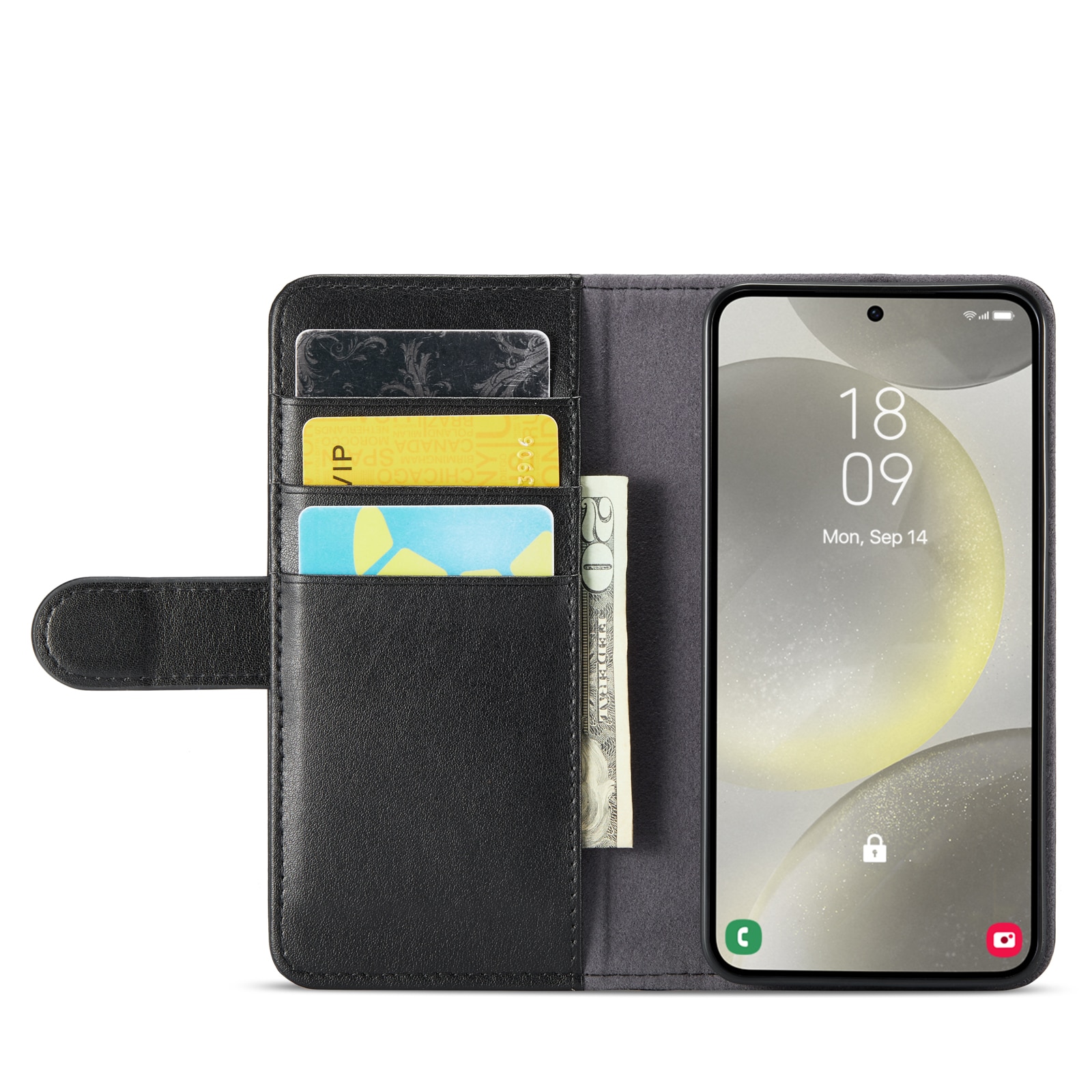 Étui en cuir veritable Samsung Galaxy S24 Plus, Noir