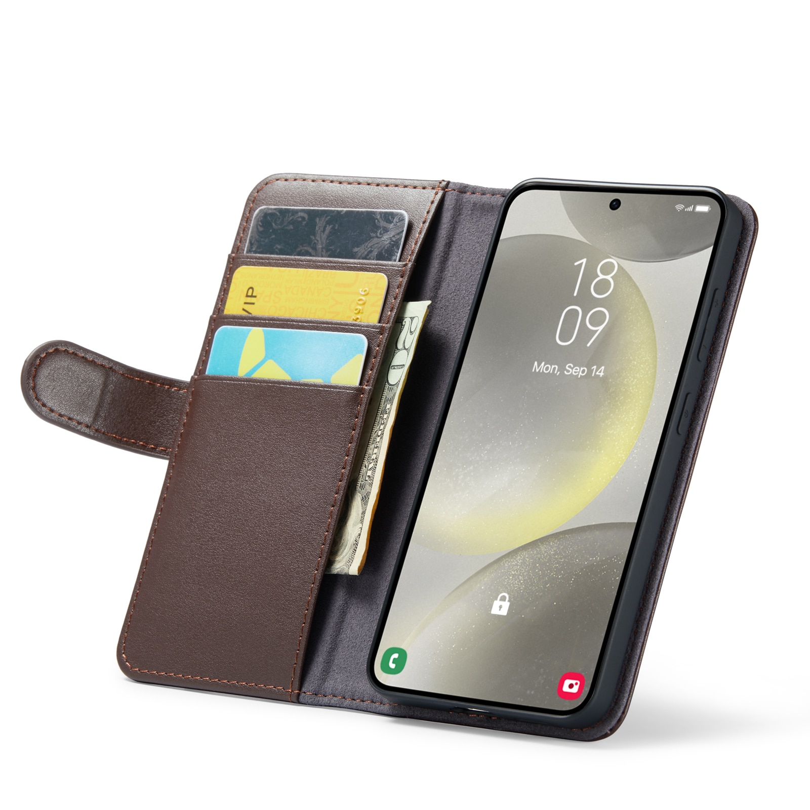 Étui en cuir veritable Samsung Galaxy S24 Plus, Marron