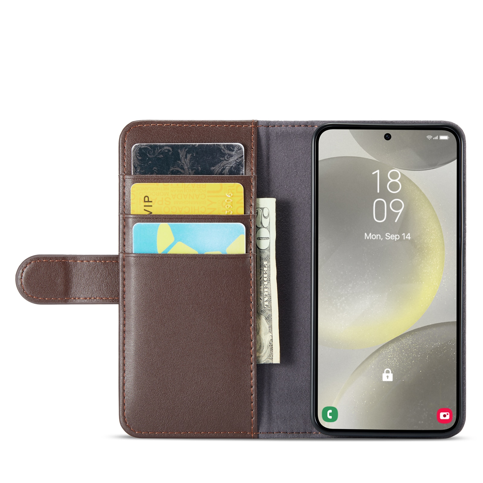 Étui en cuir veritable Samsung Galaxy S24 Plus, Marron