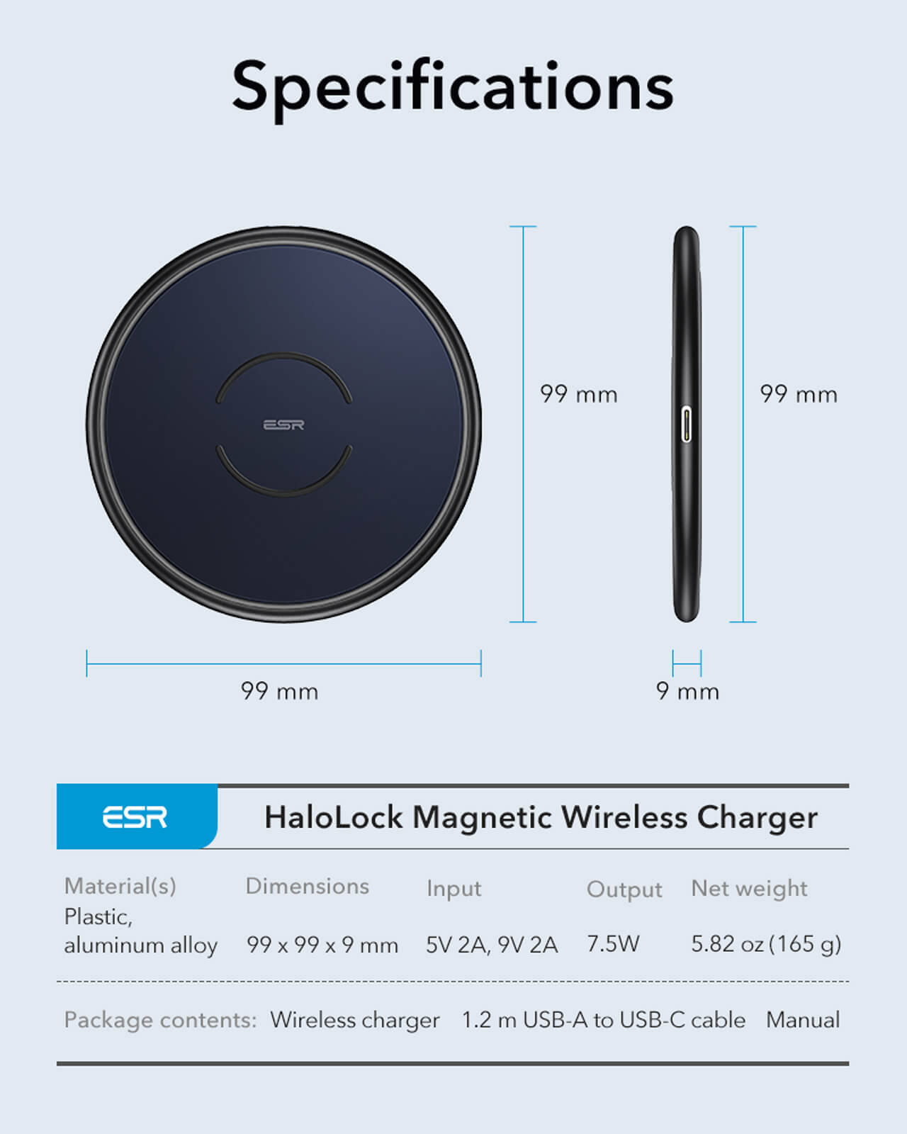 HaloLock Magnetic Wireless Charger, Midnight Blue