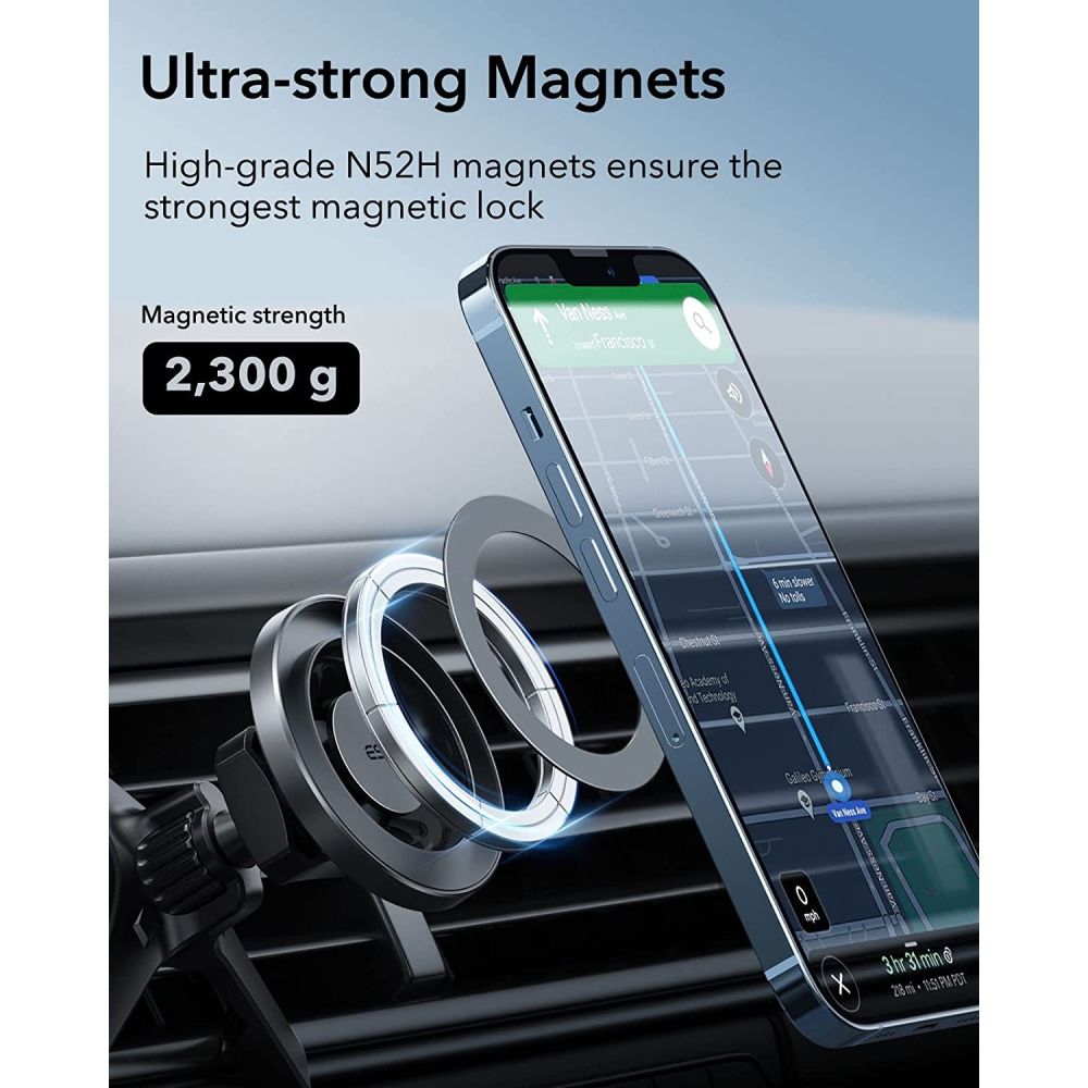 HaloLock Magnetic MagSafe Vent Car Mount, Metallic Grey