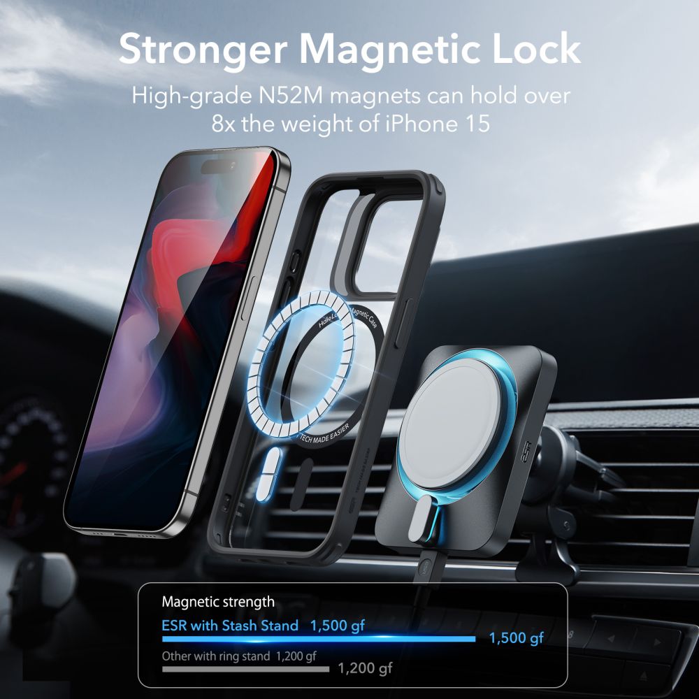 Classic Kickstand Halolock MagSafe iPhone 15 Pro, Clear/Black