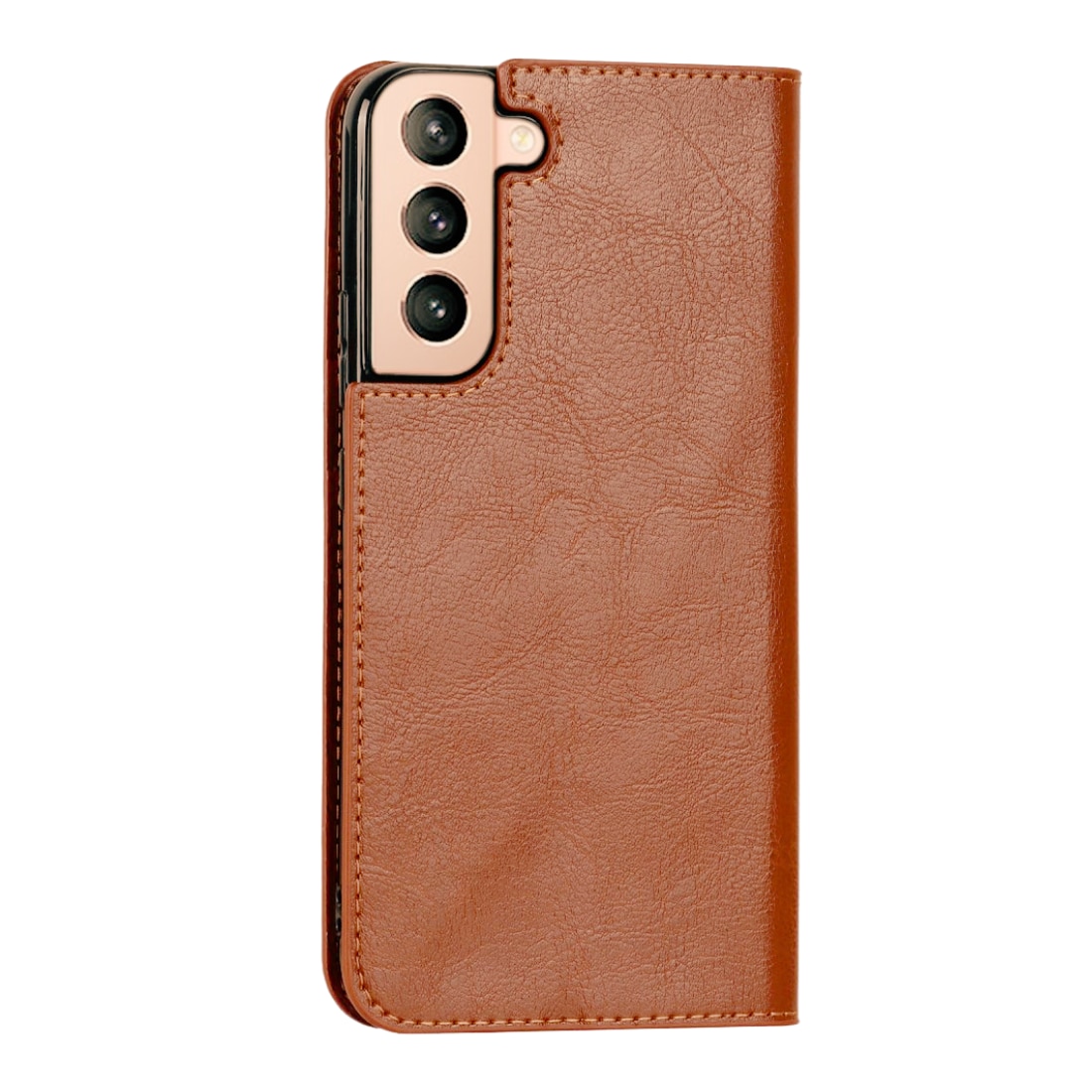 Coque portefeuille en cuir Veritable Samsung Galaxy S22, Marron