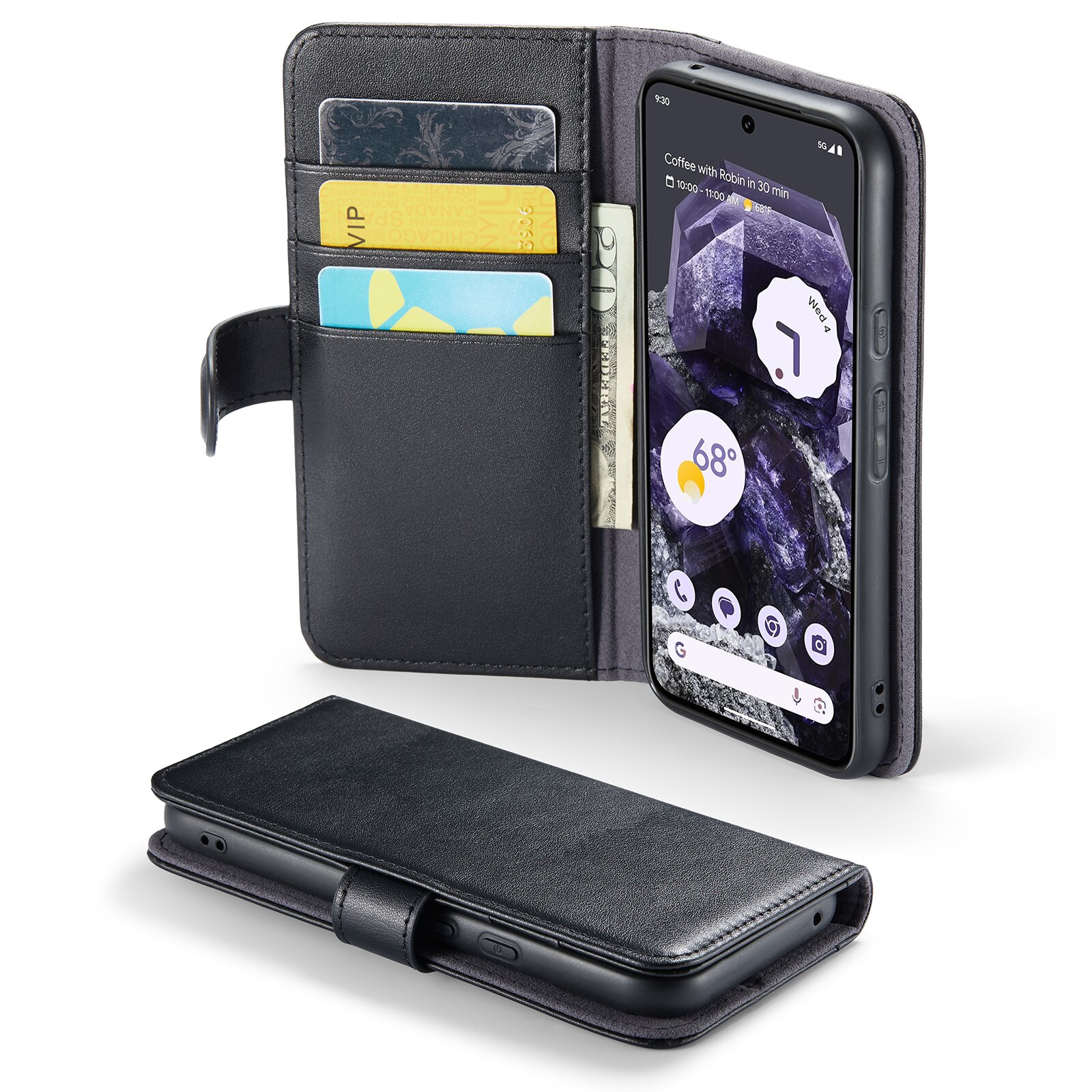 Étui en cuir veritable Google Pixel 8a, Noir