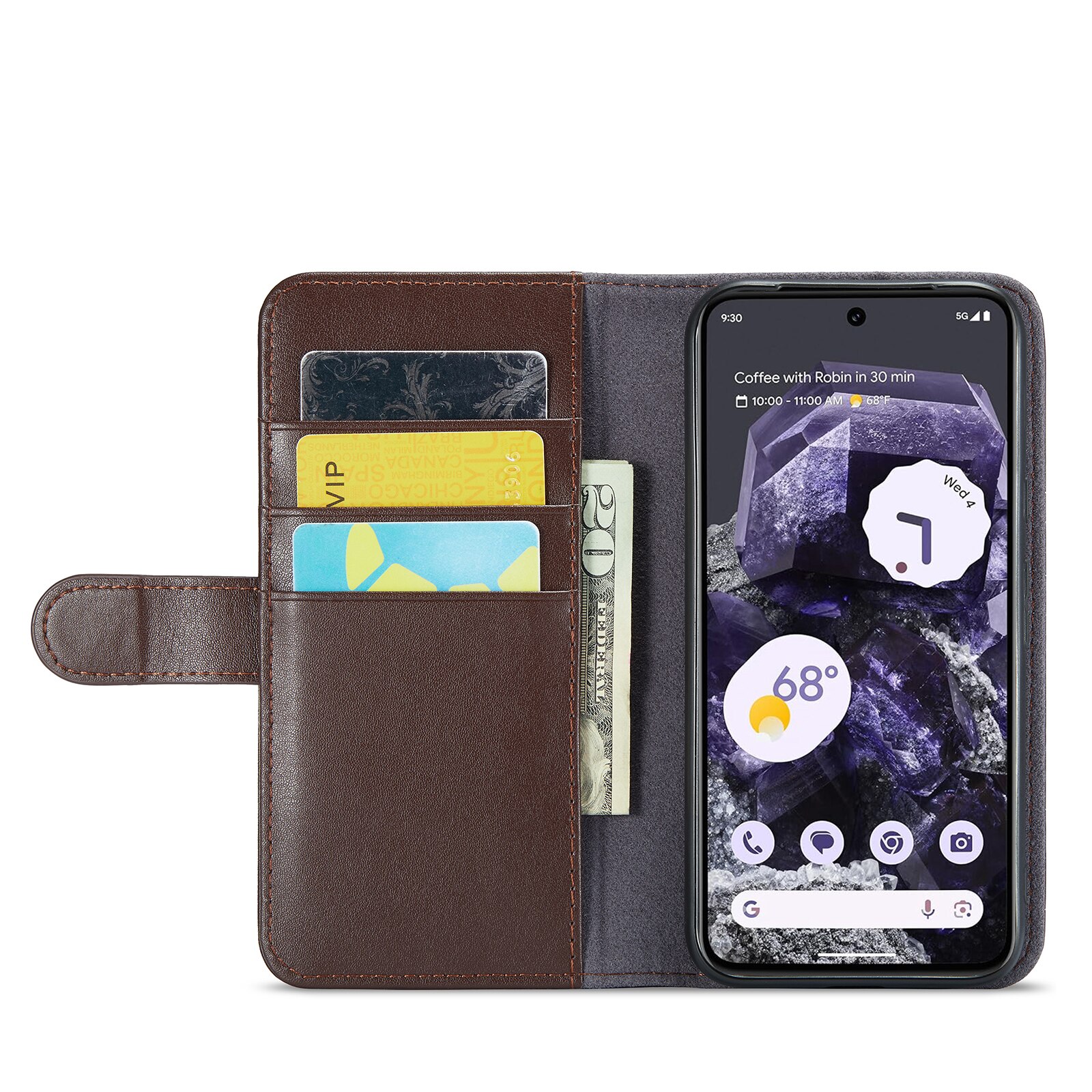 Étui en cuir veritable Google Pixel 8a, Marron