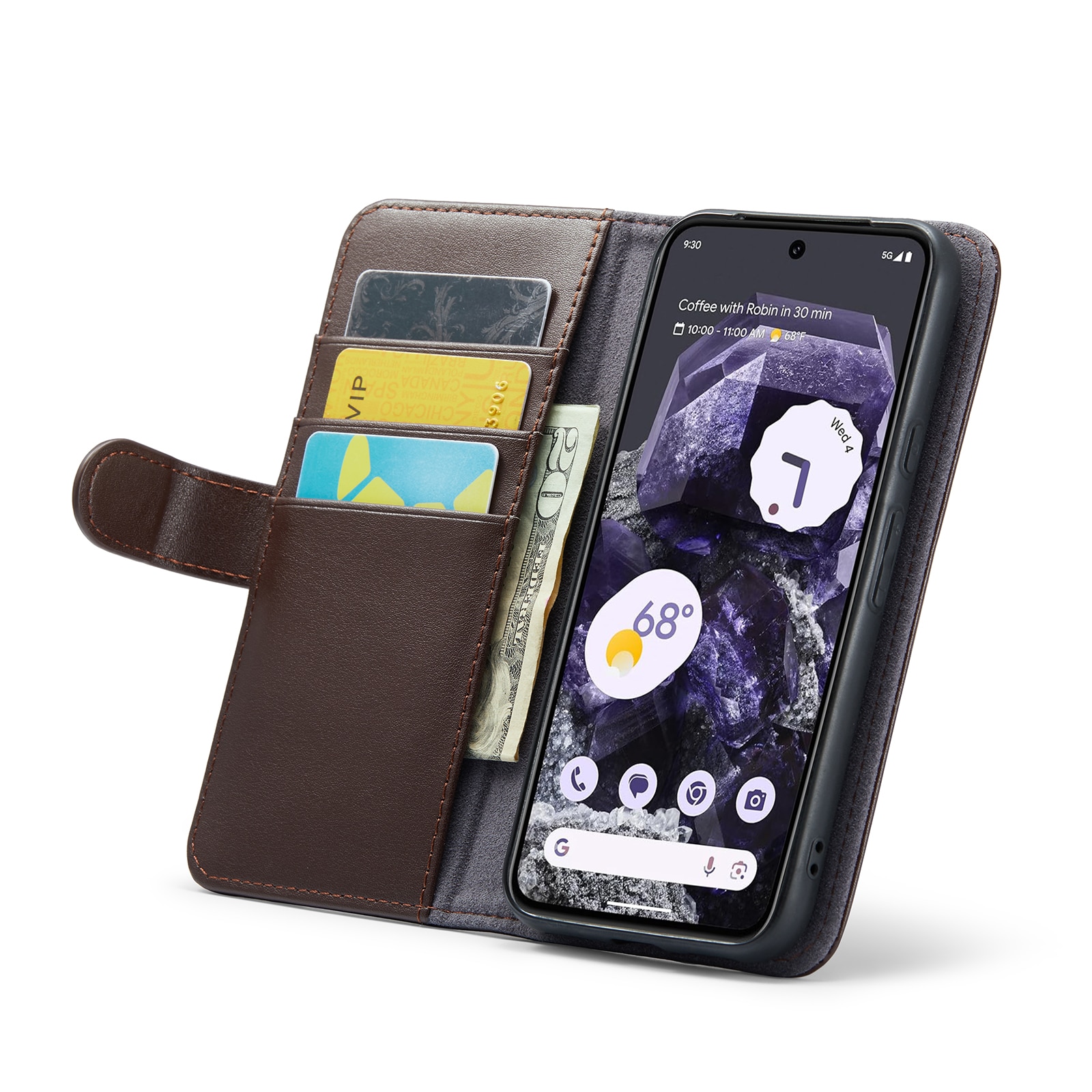 Étui en cuir veritable Google Pixel 8a, Marron