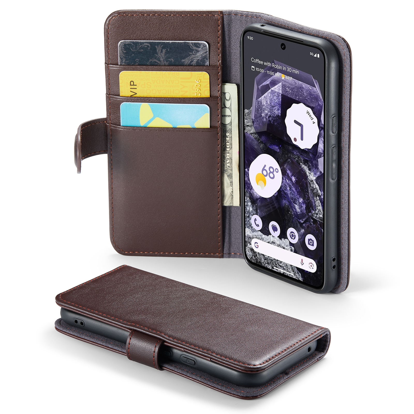 Étui en cuir veritable Google Pixel 8a, Marron