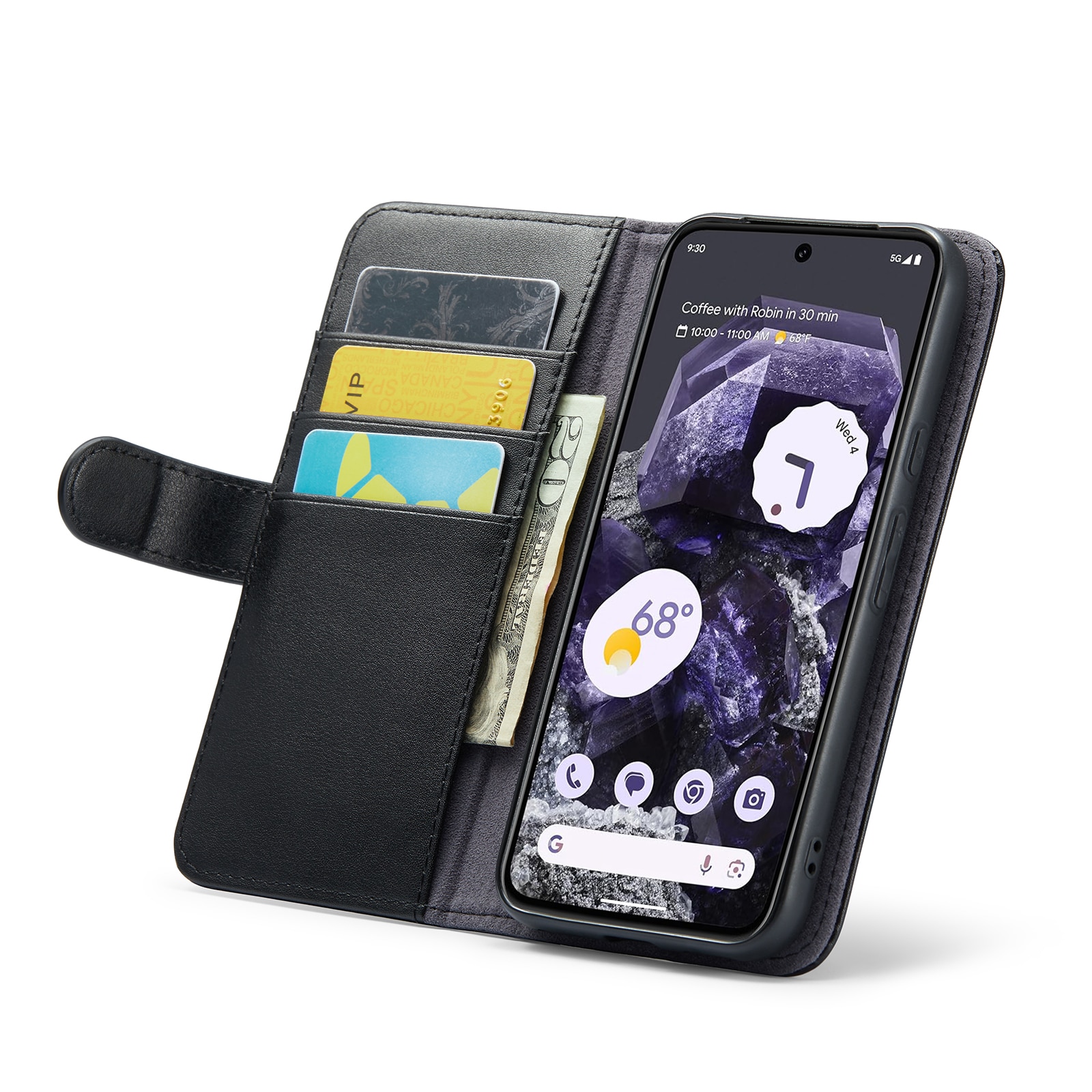 Étui en cuir veritable Google Pixel 8a, Noir