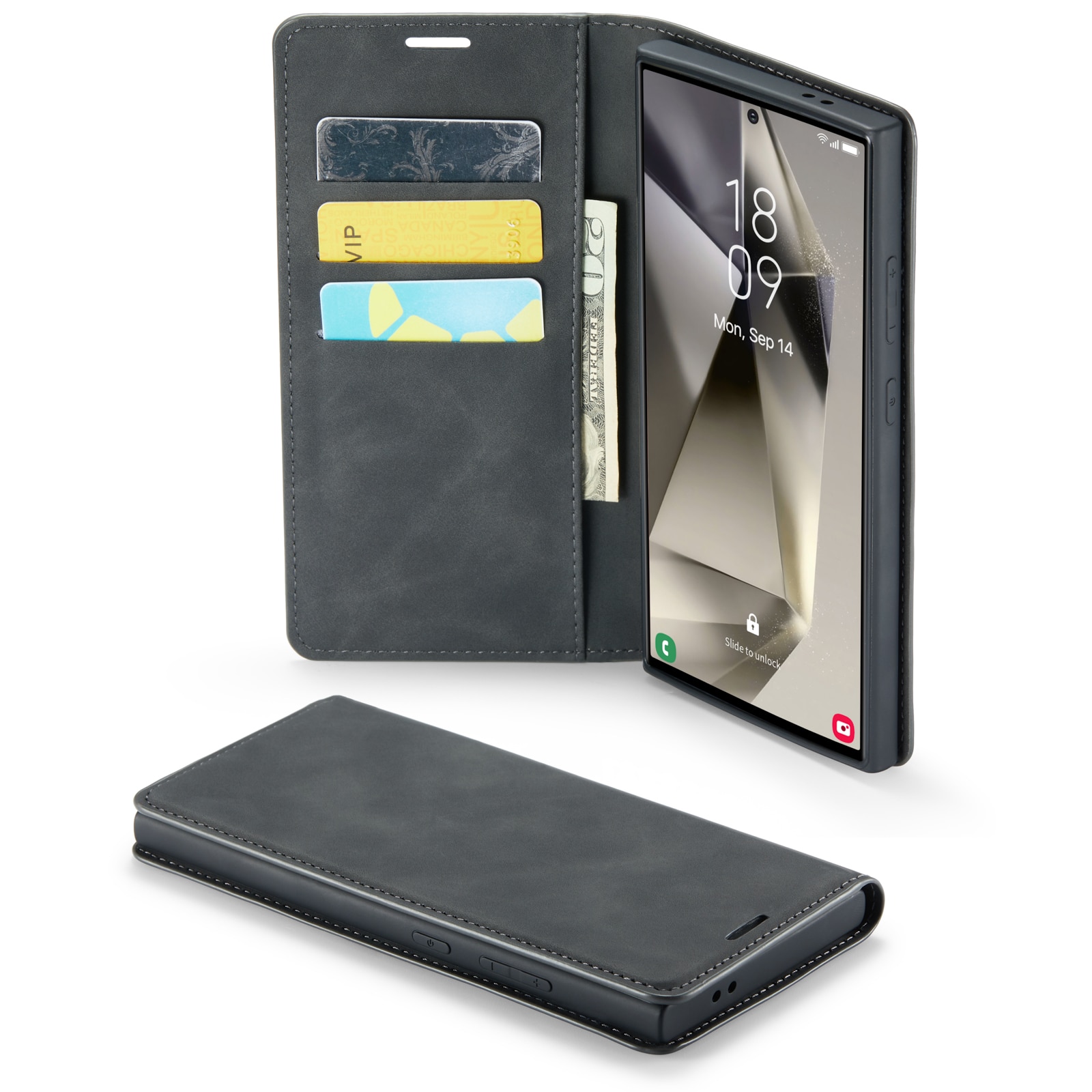 Coque portefeuille mince Samsung Galaxy S24 Ultra, Noir