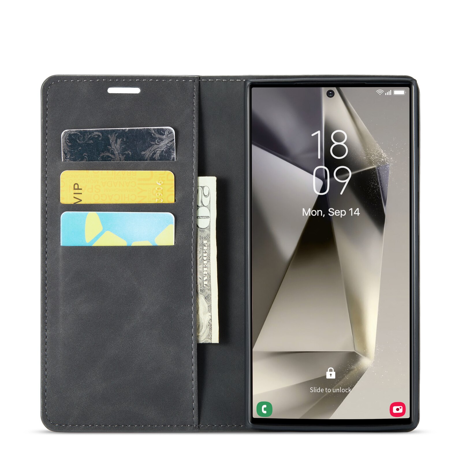 Coque portefeuille mince Samsung Galaxy S24 Ultra, Noir