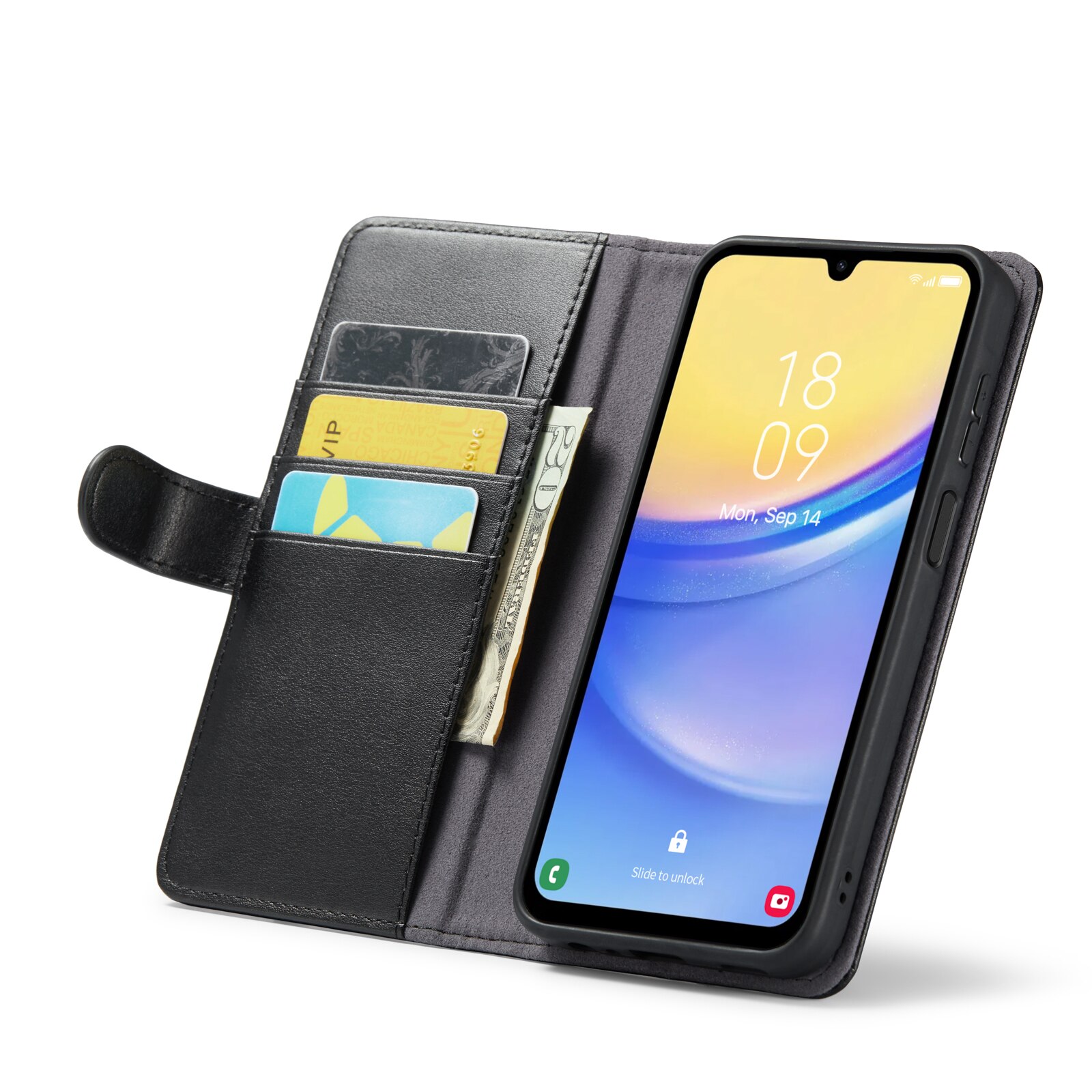 Étui en cuir veritable Samsung Galaxy A15, Noir