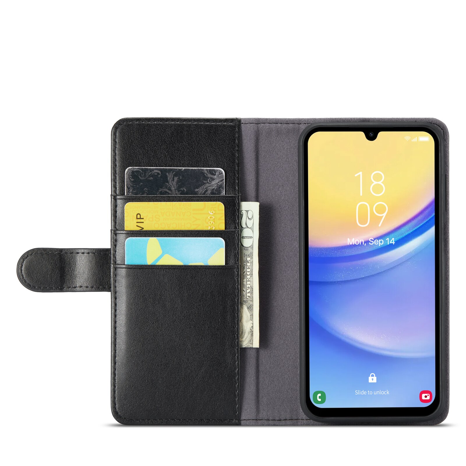 Étui en cuir veritable Samsung Galaxy A15, Noir