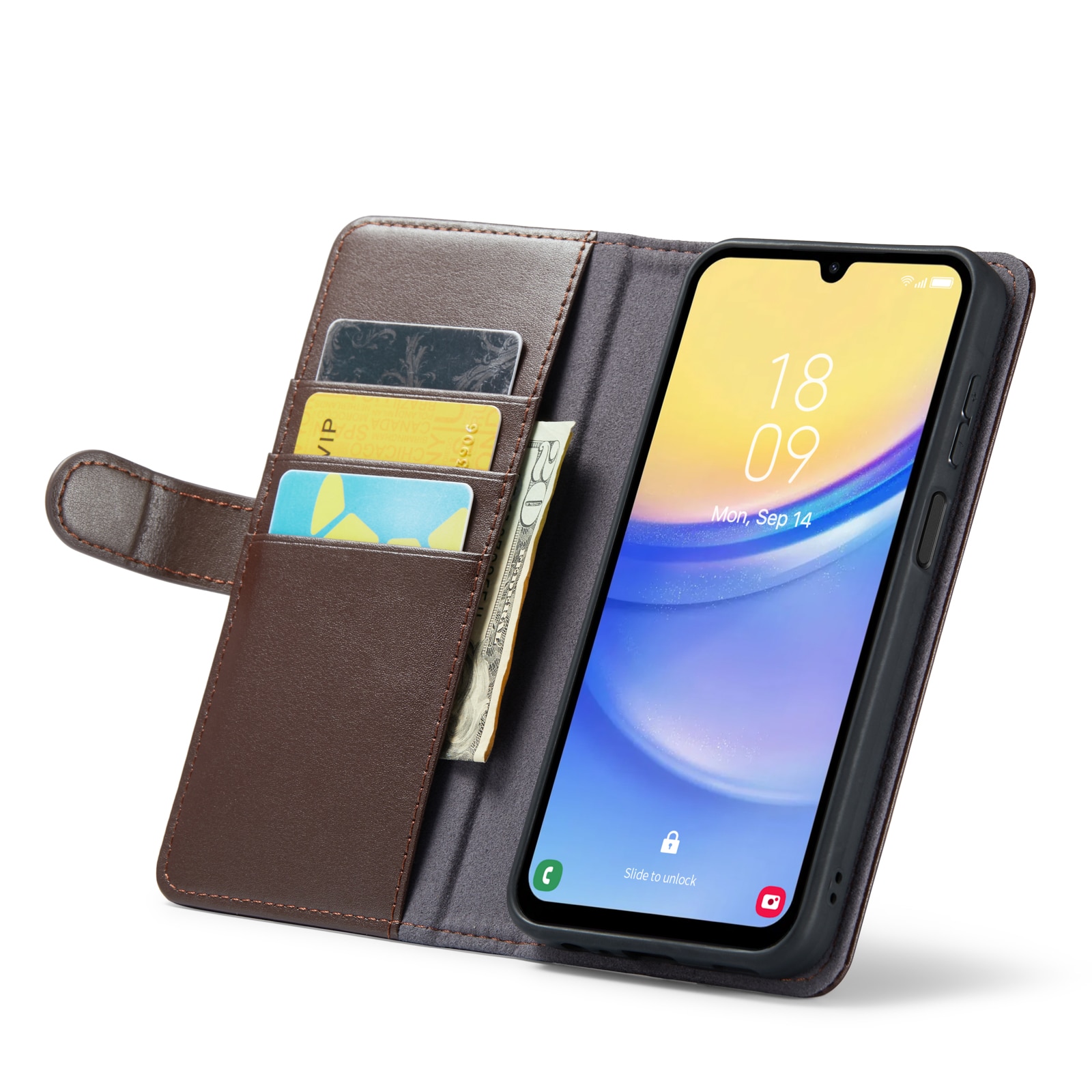 Étui en cuir veritable Samsung Galaxy A15, Marron