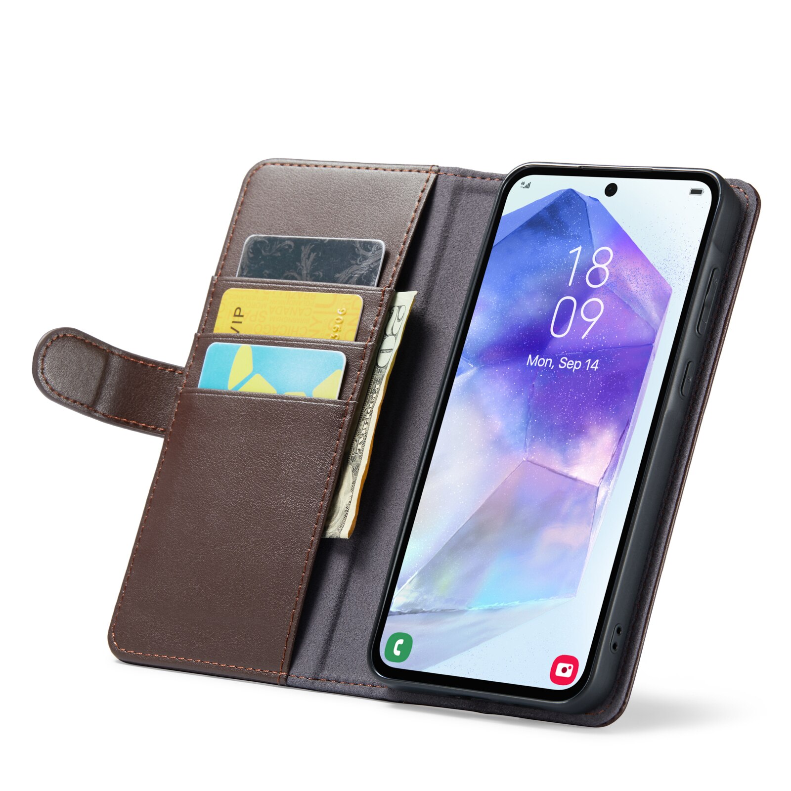 Étui en cuir veritable Samsung Galaxy A55, Marron