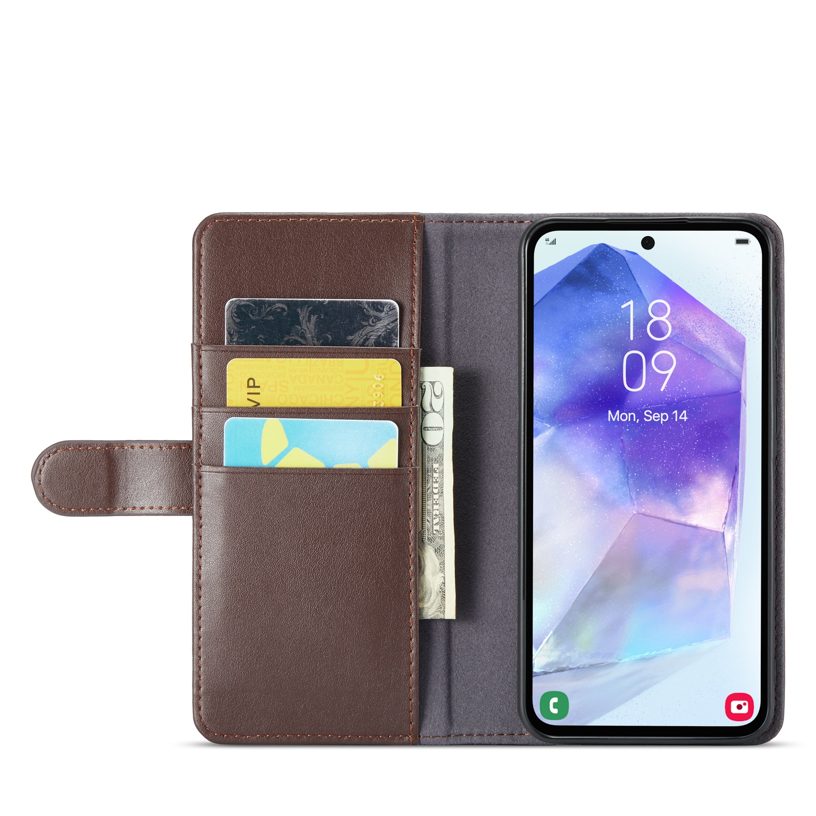 Étui en cuir veritable Samsung Galaxy A55, Marron