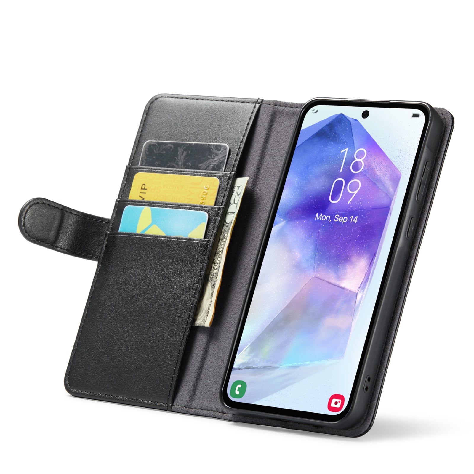 Étui en cuir veritable Samsung Galaxy A55, Noir