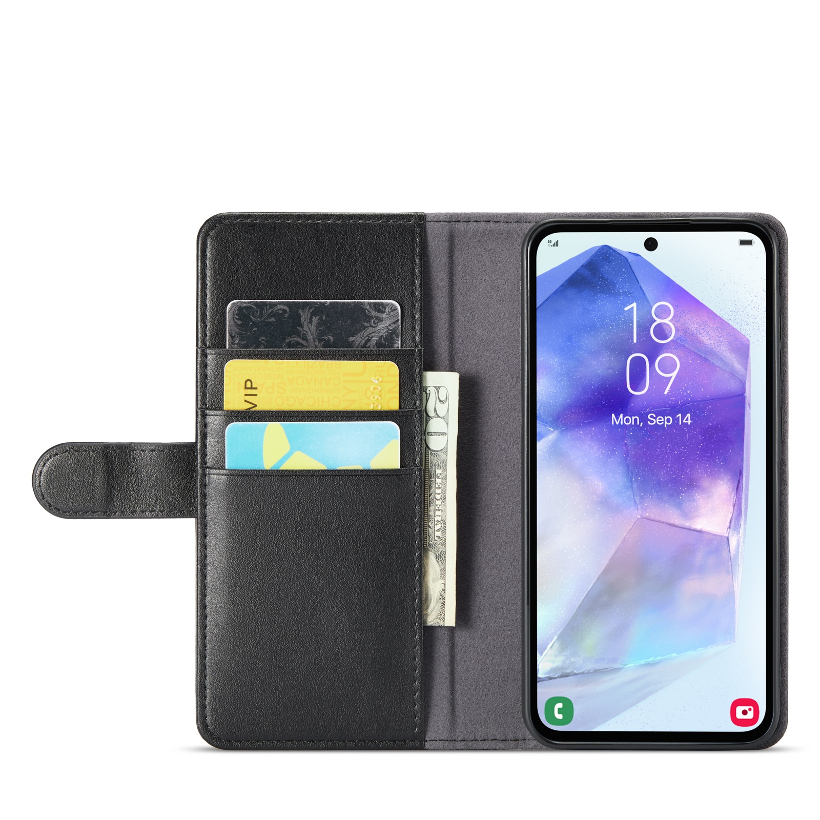 Étui en cuir veritable Samsung Galaxy A55, Noir