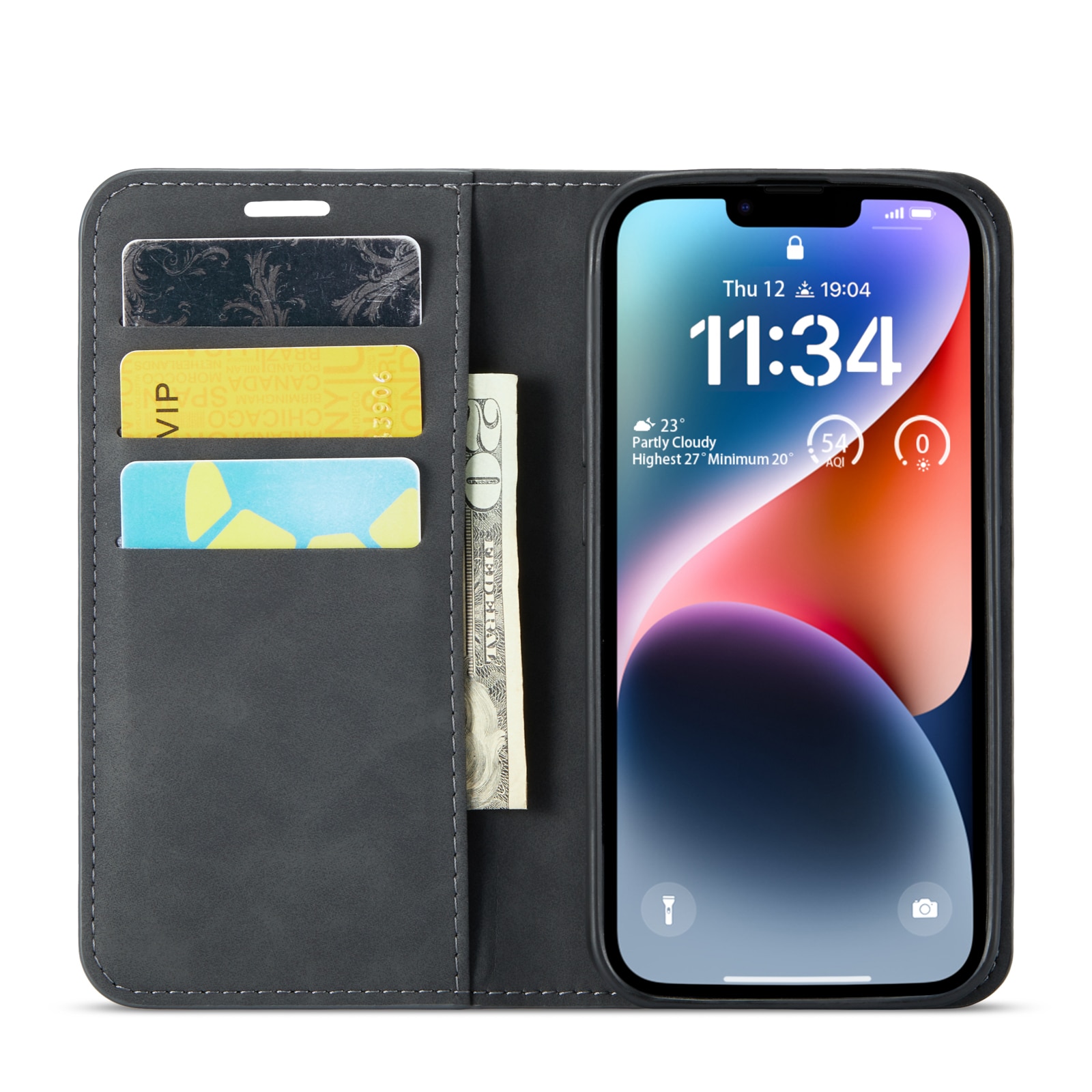 Coque portefeuille mince iPhone 13, Noir