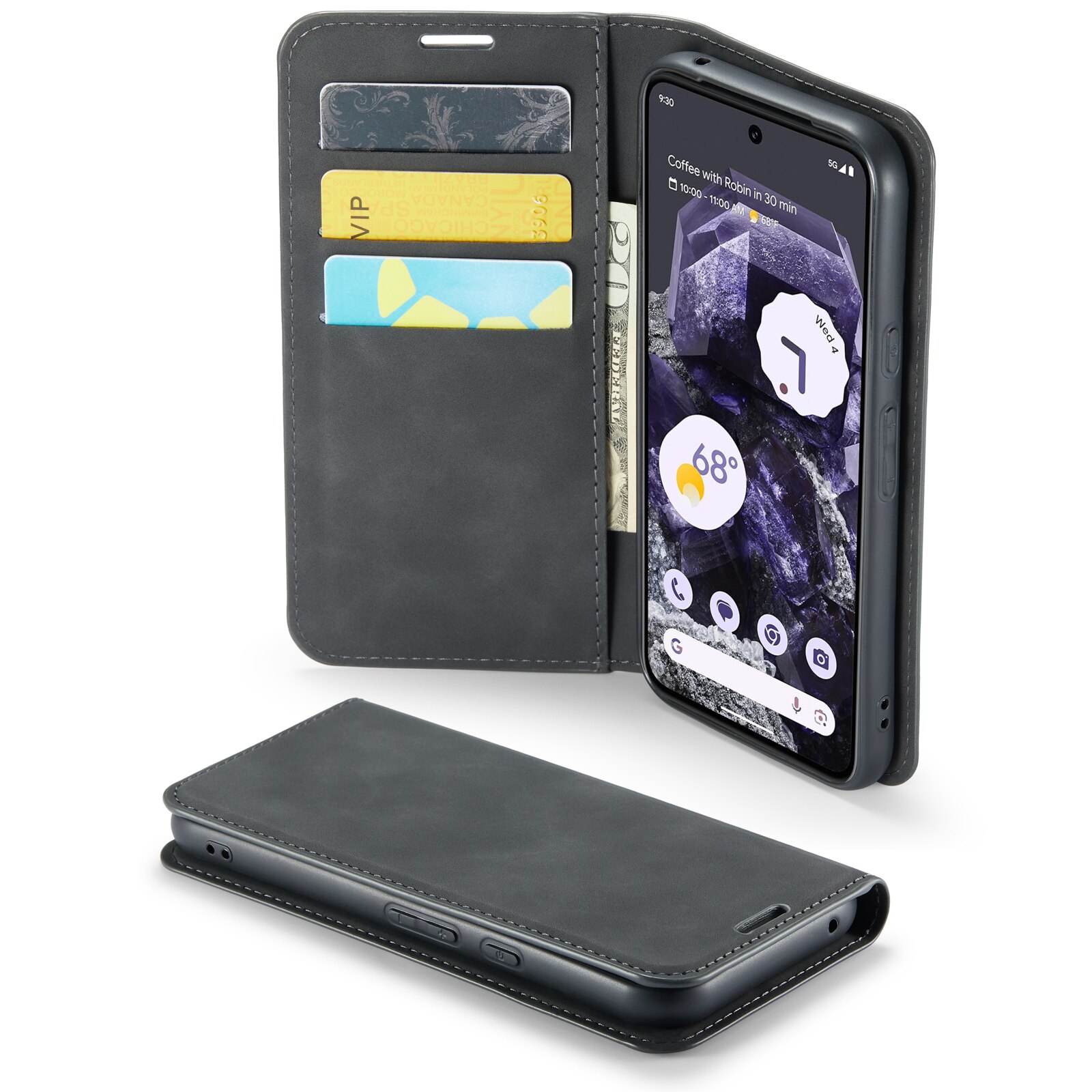 Coque portefeuille mince Google Pixel 8a, Noir